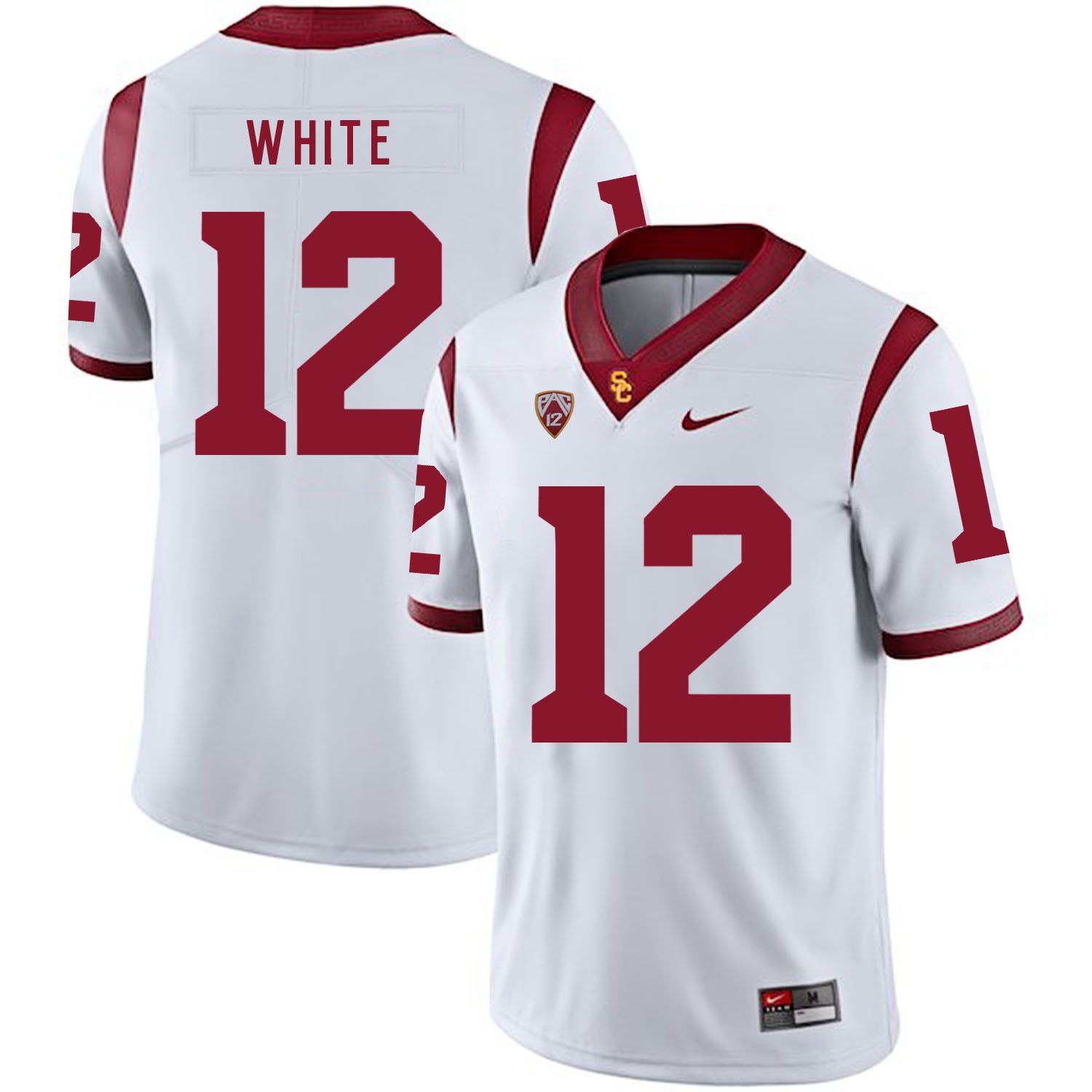Men USC Trojans #12 White White Customized NCAA Jerseys->customized ncaa jersey->Custom Jersey